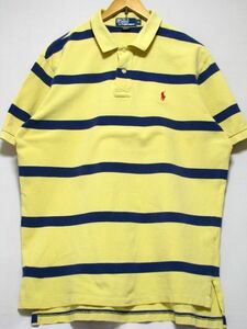 ＠ラルフローレン Ralph Lauren 半袖ボーダーポロシャツRB445 XL アメリカ古着 POLO 黄Ｘ紺 ビックサイズ