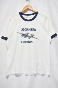 ＠美品 ロッキード Lockheed P38ライトニング スクリーンスターズ リンガーTシャツtt311 アメリカ古着 ビンテージ プリント 80年代