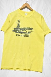 ＠美品 80's 染み込みプリント USS Intrepid CV CVA CVS-11 空母イントレピッド Ｔシャツt964 L 80年代 ビンテージ 米軍 空母 沈黙の戦艦