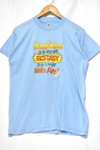 ＠美品 80's devknit ラメプリＴシャツtt19 アメリカ古着 ライトブルー 水色 L