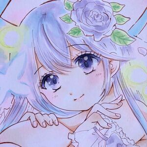 手描きイラスト Ｂ５ オリジナル 『薔薇と雨粒の精霊』女の子 少女 ファンタジー 妖精 天使