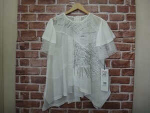 VAK011) woman clothes /EIKO KONDO/ shirt / blouse / short sleeves /A line /asimeto Lee /40/ white / made in Japan 