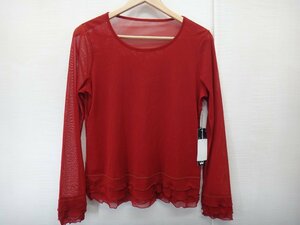 VAK029) lady's /EB/ long sleeve / frill design / see-through / tops / nylon 100%/ red /44/ made in Japan /