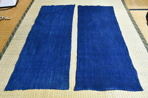 古布　藍染めの無地木綿２枚　青紺藍上質木綿　手紡ぎ糸　いい風合い　創作材料　手織り木綿