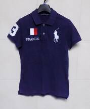 ラルフローレン　白ビッグポニー＆FRANCE国旗＆星条旗　SKINNY POLO　紺半袖ポロシャツM　（管X2）_画像1