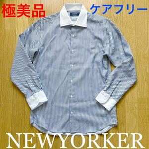 極美品 NEWYORKER ニューヨーカー ケアフリー クレリック ストライプ シャツ サイズL 長袖 