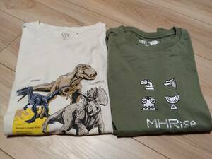 ●送料無料●ユニクロ 半袖Tシャツ 160サイズ 2枚セット モンスターハンターライズ&ジュラシックワールド モンハン 恐竜 男の子