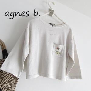 送料込 匿名配送 新品 agnes b. アニエスベー　麻シルク　ニット　刺繍　ショートニット　サマーニット　サイズ１　　