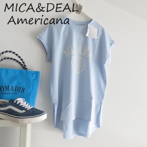 新品 MICA&DEAL　Americana　アメリカーナ　マイカアンドディール　コラボ　人気　Tシャツ　ロング丈　水色　別注