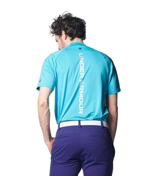 即決新品 MDサイズ UNDER ARMOUR GOLF 半袖モックネックシャツ ライトブルー アンダーアーマーゴルフ