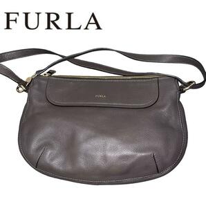 未使用 FURLA ワンショルダー バッグ レザー ダークブラウン　ハーフムーン