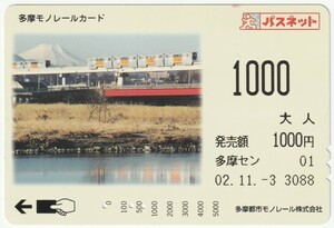 多摩都市モノレールパスネット1000　立日橋　多摩センター駅発行　※使用済