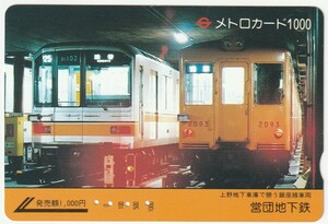 営団地下鉄メトロカード1000　上野地下車庫で憩う銀座線車両　※使用済