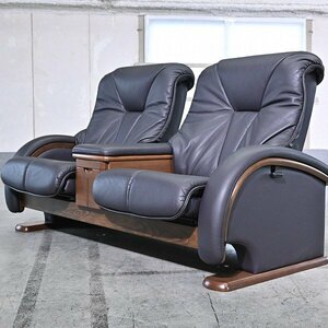  Fuji furniture original leather 2 seater . sofa arm reclining storage leather 2P display ..FUJIfani Cheer living 