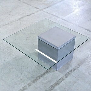 【引取限定】moda en casa 7.5万「flying table/フライング テーブル」リビング ガラス コンクリート 異素材 モーダエンカーサ