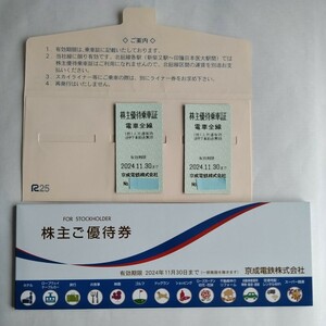 京成電鉄 株主優待乗車証（切符タイプ）２枚＋株主ご優待券（冊子タイプ）