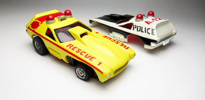 HO slot car Vintage Aurora Rescue 1 & Magnum Wagon Police fa knee car &s Creature z chassis!