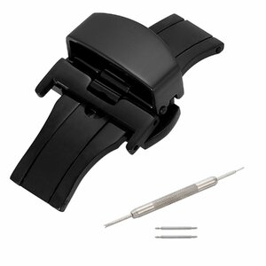 D buckle wristwatch 16mm black push type double doors stainless steel exchange tool & spring stick 2 ps attaching 