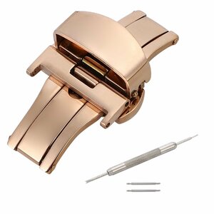 D buckle wristwatch 12mm rose Gold push type double doors stainless steel exchange tool & spring stick 2 ps attaching 