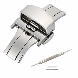 D buckle wristwatch 12mm silver push type double doors stainless steel exchange tool & spring stick 2 ps attaching 