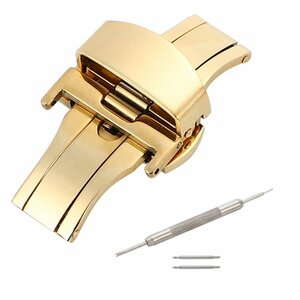 D buckle wristwatch 20mm Gold push type double doors stainless steel exchange tool & spring stick 2 ps attaching 