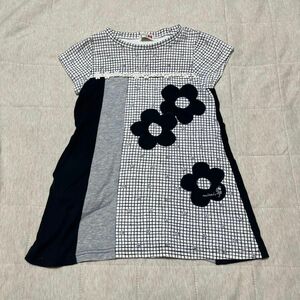 ニットプランナー　KP 100cm 女の子 半袖 ワンピース ベビー服 キッズ　モノトーン　花柄　マリクワ