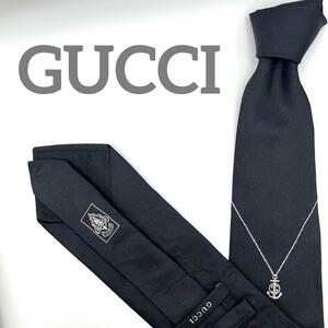  ultimate beautiful goods GUCCI Gucci necktie silk high class black black plain .GG