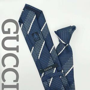  ultimate beautiful goods GUCCI Gucci necktie silk total pattern blue blue stripe GG