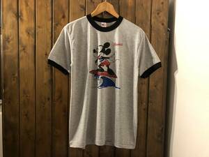 新品★ミッキーマウス　ビンテージスタイル　霜降り　リンガーTシャツ【L】★アニメーション/ハワイ/MICKEY/GRY