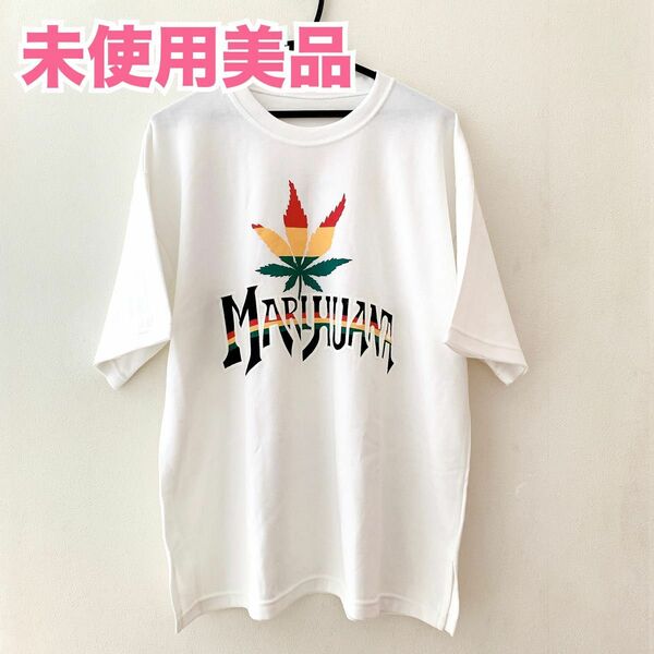 【未使用】MARIHUANA マリファナ プリントオーバー半袖Tシャツ　白色