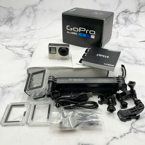 $【売り切り】GoPro ゴープロ HERO4 アクションカメラ アタッチメント付属 手持ち一脚 自撮り棒付属 現状品