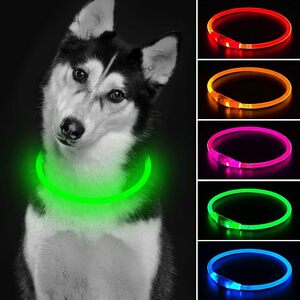 iTayga LED 犬 光る首輪 ライト 散歩 子犬 犬用訓練首輪 小型、中型、大型犬用 ペット用品充電式 TPU材料[500m