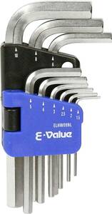 E-Value 六角棒レンチセット ミリ 1.5・2・2.5・3・4・5・6・8・10mm 9本組 ELHW09NL