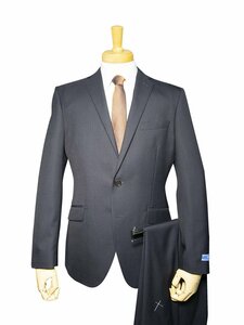 12106-21-AB5 秋冬 洗える スーツ 2ツボタン ノータック スリム ウール混 紺 ネイビー ストライプ メンズ ビジネス