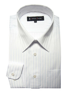 21A04-1-3Lサイズ 長袖 シャツ 簡単ケア レギュラーカラー ワイシャツ 白ドビー ホワイト ストライプ メンズ ビジネス