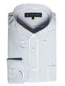 sb-214-3-Mサイズ 長袖 シャツ 簡単ケア ボタンダウン ワイシャツ ネイビー 紺 ストライプ メンズ ビジネス
