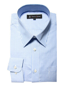21A01-4-Mサイズ 長袖 シャツ 簡単ケア レギュラーカラー ワイシャツ ブルー 青 ストライプ メンズ ビジネス
