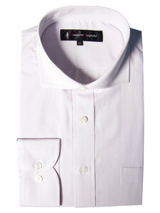 iss-303-1-Sサイズ 長袖 シャツ 簡単ケア ホリゾンタルカラー ワイシャツ ホワイト ピンク ストライプ メンズ ビジネス