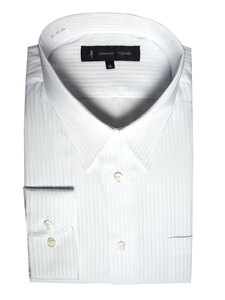 hfd-510-2-3Lサイズ 長袖 シャツ 簡単ケア レギュラーカラー ワイシャツ 白ドビー ホワイト ストライプ メンズ ビジネス