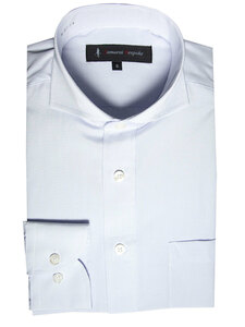 hfs-103-4-Sサイズ 長袖 シャツ 簡単ケア ホリゾンタルカラー ワイシャツ 紫 パープル ストライプ メンズ ビジネス