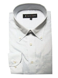 21A03-6-Mサイズ 長袖 シャツ 簡単ケア ボタンダウン ワイシャツ グレー ストライプ メンズ ビジネス