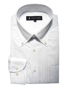 21A05-3-Lサイズ 長袖 シャツ 簡単ケア ボタンダウン ワイシャツ 白ドビー ホワイト ストライプ メンズ ビジネス