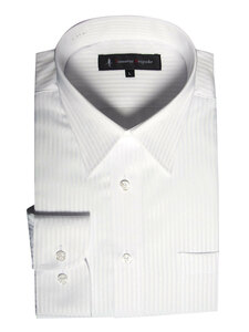 sb-215-1-Mサイズ 長袖 シャツ 簡単ケア レギュラーカラー ワイシャツ 白ドビー ホワイト ストライプ メンズ ビジネス