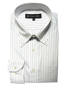 21A03-1-Mサイズ 長袖 シャツ 簡単ケア ボタンダウン ワイシャツ ブラック 黒 ストライプ メンズ ビジネス