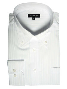nd-4ce-3-Lサイズ 長袖 シャツ 簡単ケア ボタンダウン ワイシャツ 白ドビー ホワイト ストライプ メンズ ビジネス
