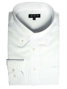 nd-4ce-2-Mサイズ 長袖 シャツ 簡単ケア ボタンダウン ワイシャツ 白ドビー ホワイト ストライプ メンズ ビジネス