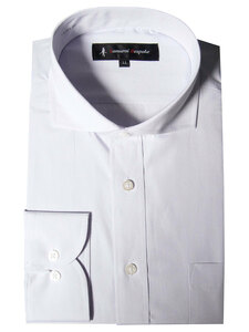 iss-303-5-Sサイズ 長袖 シャツ 簡単ケア ホリゾンタルカラー ワイシャツ 薄紫 パープル ストライプ メンズ ビジネス