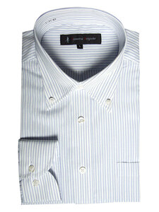 sb-214-1-Mサイズ 長袖 シャツ 簡単ケア ボタンダウン ワイシャツ ブルー 水色 ストライプ メンズ ビジネス