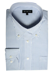 nd-3ce-3-Mサイズ 長袖 シャツ 簡単ケア ボタンダウン ワイシャツ ブルー ストライプ メンズ ビジネス