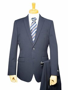 24201-21-A4 年間定番 洗える ストレッチスーツ 2ツボタン ノータック スリム 紺 ネイビー 無地 メンズ ビジネス